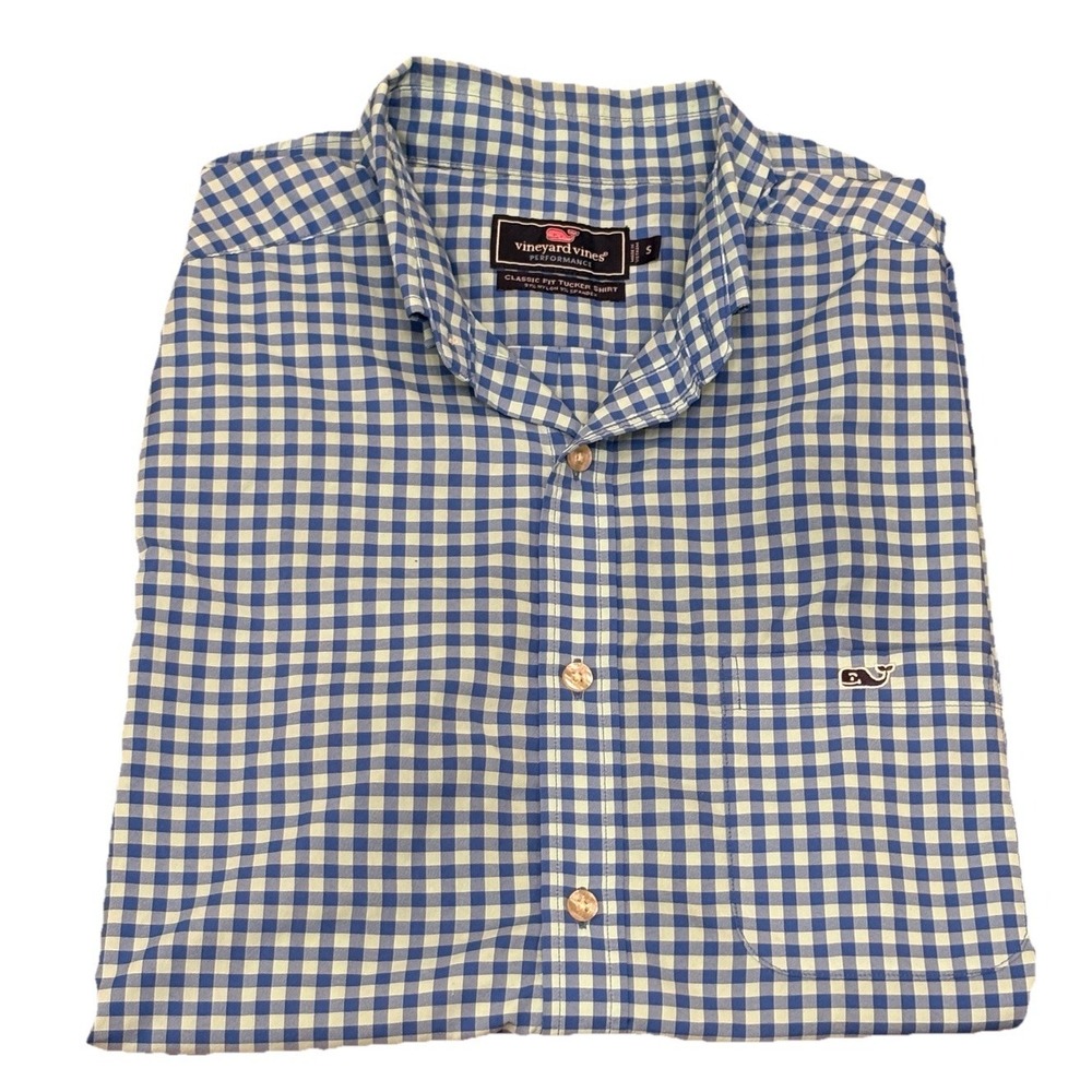 Vineyard Vines Classic Fit Tucker Mens Size S‎ Shirt Blue And White Check Whale